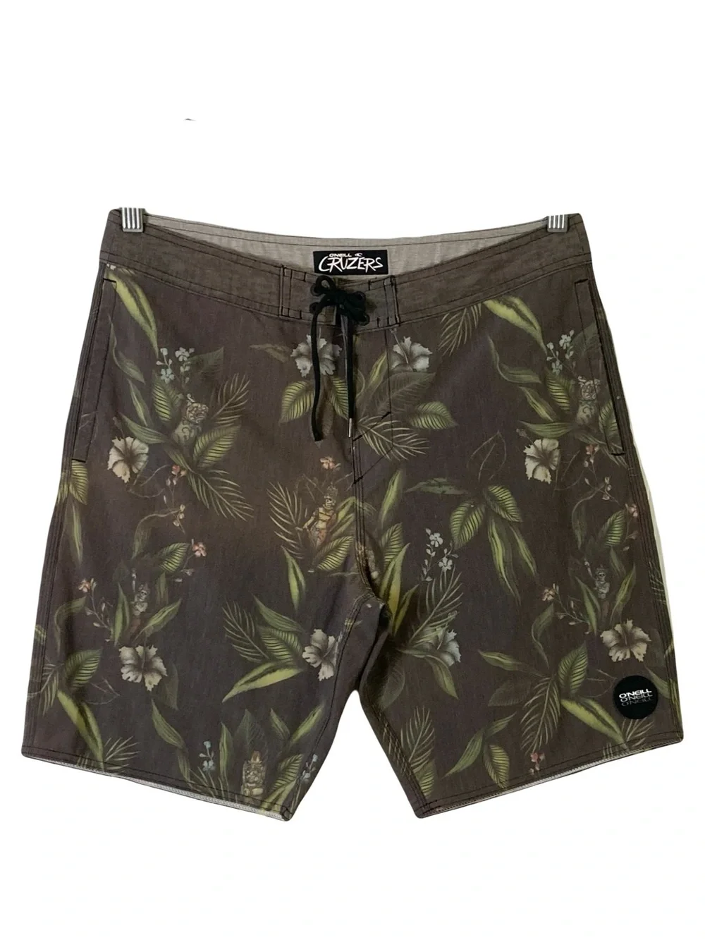 O’NEILL Swim Trunks Men 32 Brown Floral Tie-Up Lace Pockets Board Shorts